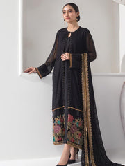 Alizeh Fashion Embroidered Chiffon 3Pc Suit D-02 Midnight Glare - FaisalFabrics.pk