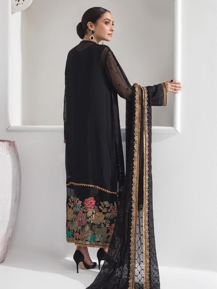 Alizeh Fashion Embroidered Chiffon 3Pc Suit D-02 Midnight Glare - FaisalFabrics.pk
