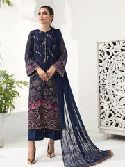 Alizeh Fashion Embroidered Chiffon 3Pc Suit D-04 Dreamy Sapphire - FaisalFabrics.pk