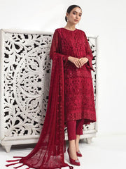 Alizeh Fashion Embroidered Chiffon 3Pc Suit D-06 The Heartthrob Red - FaisalFabrics.pk