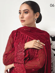 Alizeh Fashion Embroidered Chiffon 3Pc Suit D-06 The Heartthrob Red - FaisalFabrics.pk