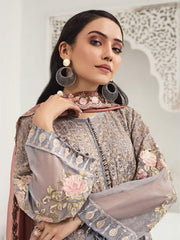 Alizeh Fashion Embroidered Chiffon 3Pc Suit D-08 Foxy Silver - FaisalFabrics.pk