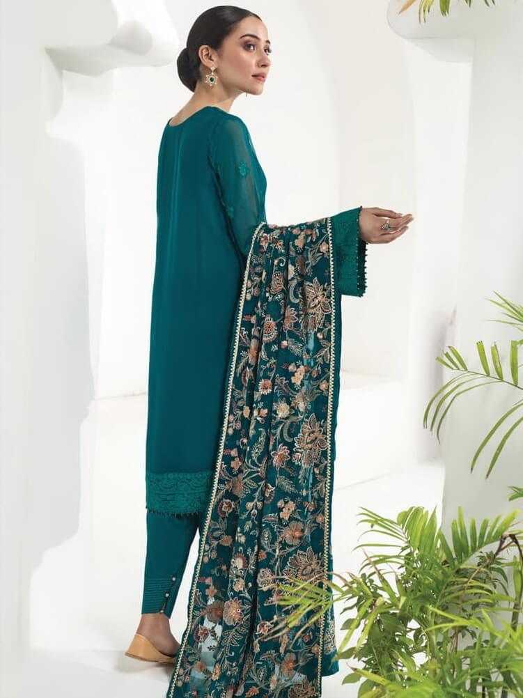 Alizeh Fashion Embroidered Chiffon 3Pc Suit D-09 Forest Enchantress - FaisalFabrics.pk