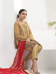 Alizeh Fashion Embroidered Chiffon 3Pc Suit D-10 Masetic Tuscan - FaisalFabrics.pk