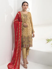 Alizeh Fashion Embroidered Chiffon 3Pc Suit D-10 Masetic Tuscan - FaisalFabrics.pk