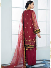Alizeh Fashion Vol-03 Embroidered Organza 3Pc Suit D-01 Surkh - FaisalFabrics.pk