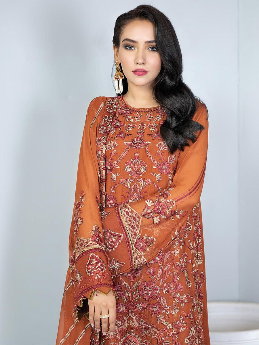 Alizeh Fashion Vol-03 Embroidered Chiffon 3Pc Suit D-06 Shideh - FaisalFabrics.pk