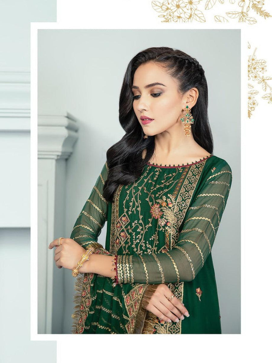 Alizeh Fashion Vol-03 Embroidered Chiffon 3Pc Suit D-08 Dauma - FaisalFabrics.pk