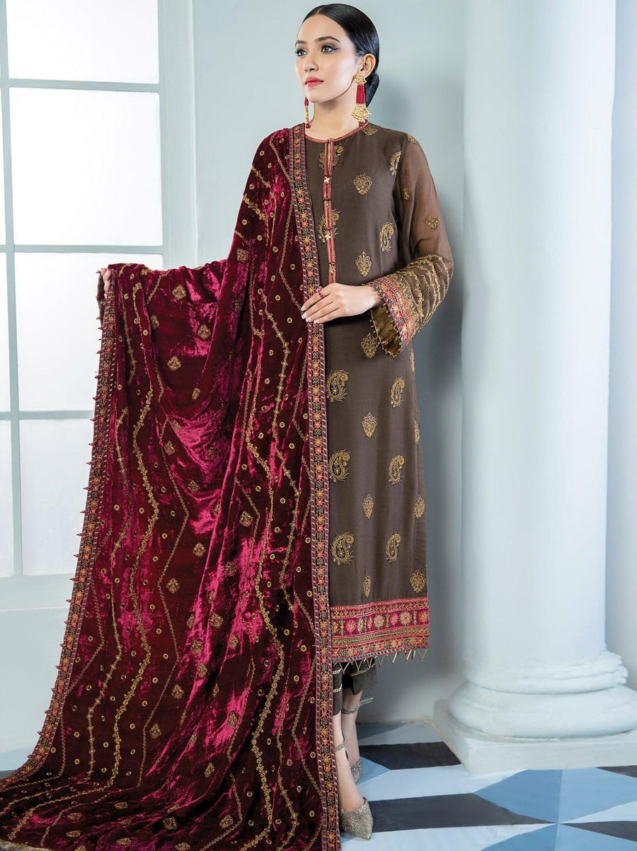Alizeh Fashion Vol-03 Embroidered Chiffon 3Pc Suit D-09 Suri - FaisalFabrics.pk