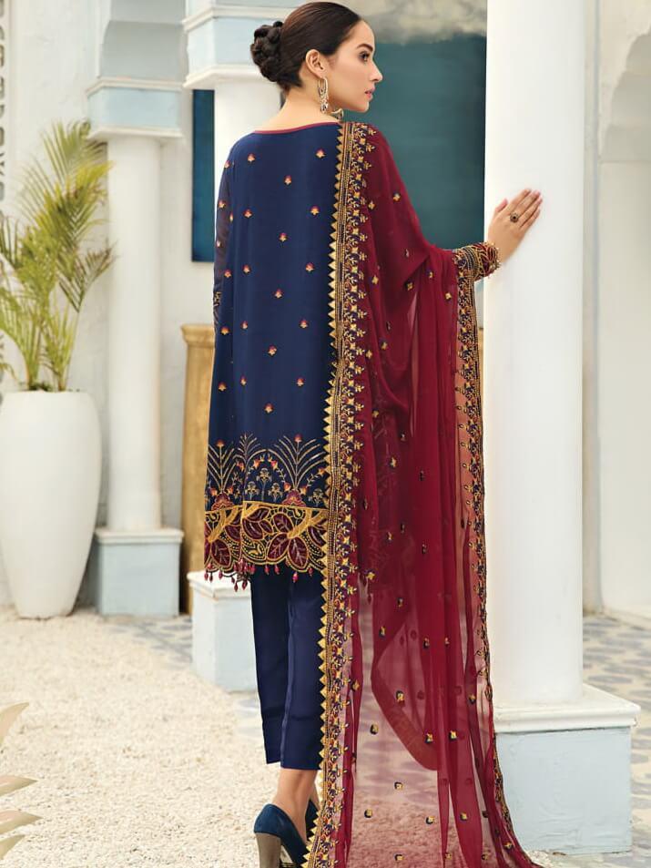 Alizeh Fashion Vol-04 Embroidered Chiffon 3Pc Suit D-01 Nightingale - FaisalFabrics.pk