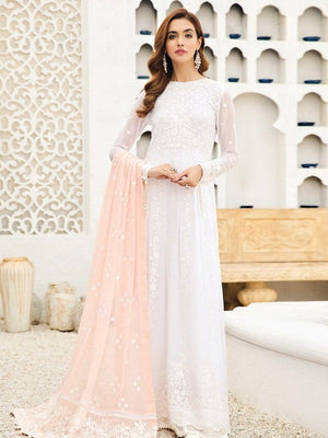Alizeh Fashion Vol-04 Embroidered Chiffon 3Pc Suit D-02 Peach Pearl - FaisalFabrics.pk