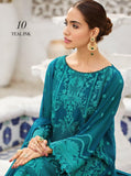 Alizeh Fashion Vol-04 Embroidered Chiffon 3Pc Suit D-10 Teal Ink - FaisalFabrics.pk