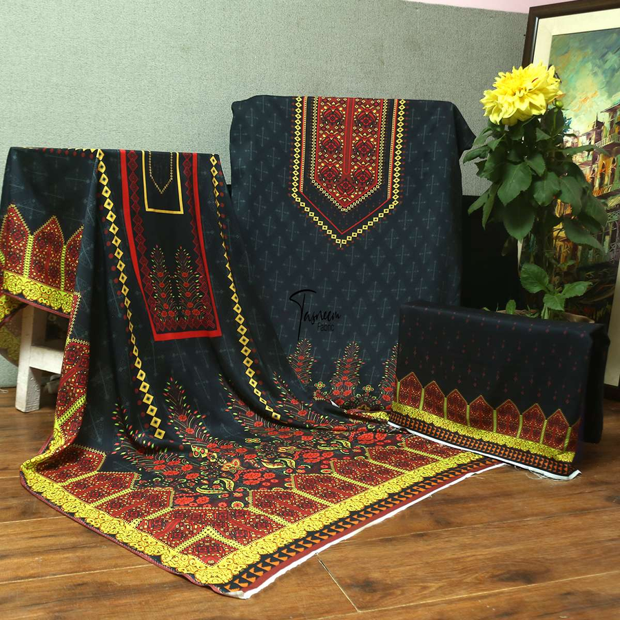 Printed Linen Three Piece - Tasneem Fabrics