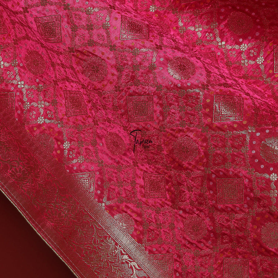 FBDY0002542-Pure Gaji Silk Jacq. Bandhni - Tasneem Fabrics