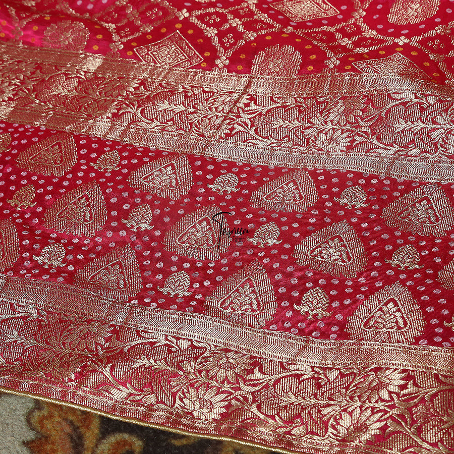FBDY0002542-Pure Gaji Silk Jacq. Bandhni - Tasneem Fabrics