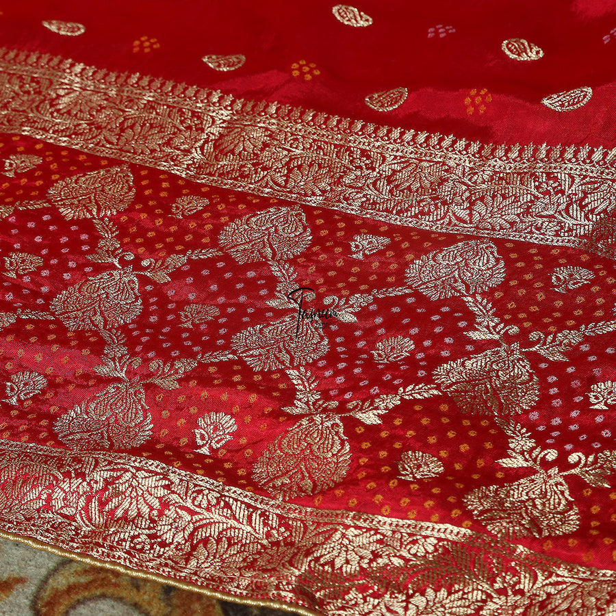 FBDY0002716-Pure Gaji Silk Zari Jacq. Bandhni - Tasneem Fabrics