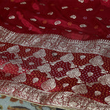 FBDY0002596-Pure Gaji Silk Jacq. Bandhni - Tasneem Fabrics