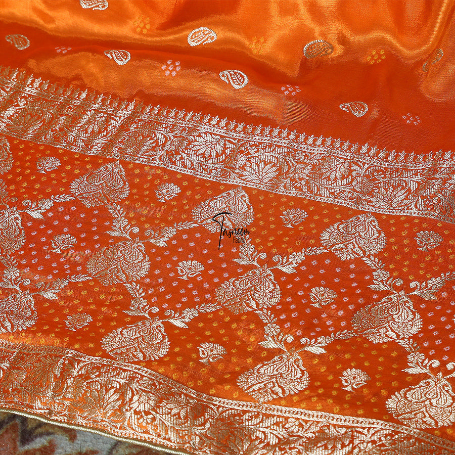 FBDY0002595-Pure Gaji Silk Jacq. Bandhni - Tasneem Fabrics