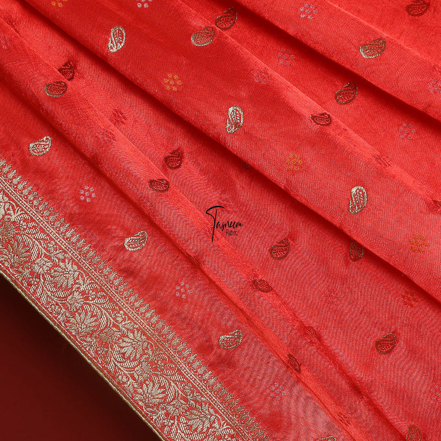 FBDY0002597-Pure Gaji Silk Jacq. Bandhni - Tasneem Fabrics