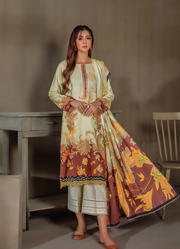 LALA Textiles Sana & Samia Embroidered Woolen 3Pc Suit D-04 Azalea