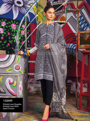 Gul Ahmed Essential Printed Lawn 3Pc Suit B-22001 - FaisalFabrics.pk