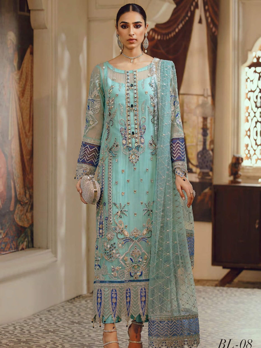 Emaan Adeel Belle Robe Luxury Formal Chiffon Unstitched 3Pc Suit BL-08 - FaisalFabrics.pk