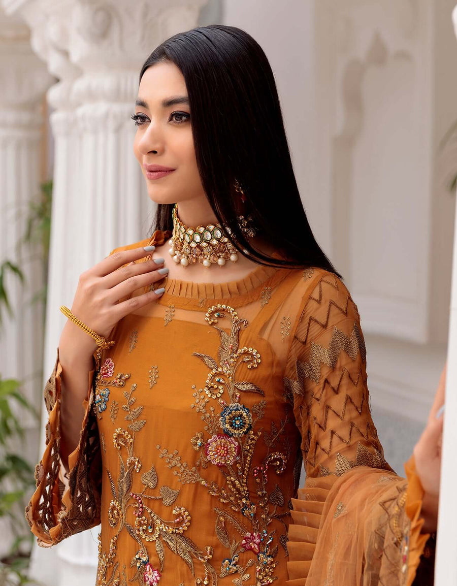 Robe by Emaan Adeel Embroidered Chiffon 3Pc Suit BL-308 - FaisalFabrics.pk