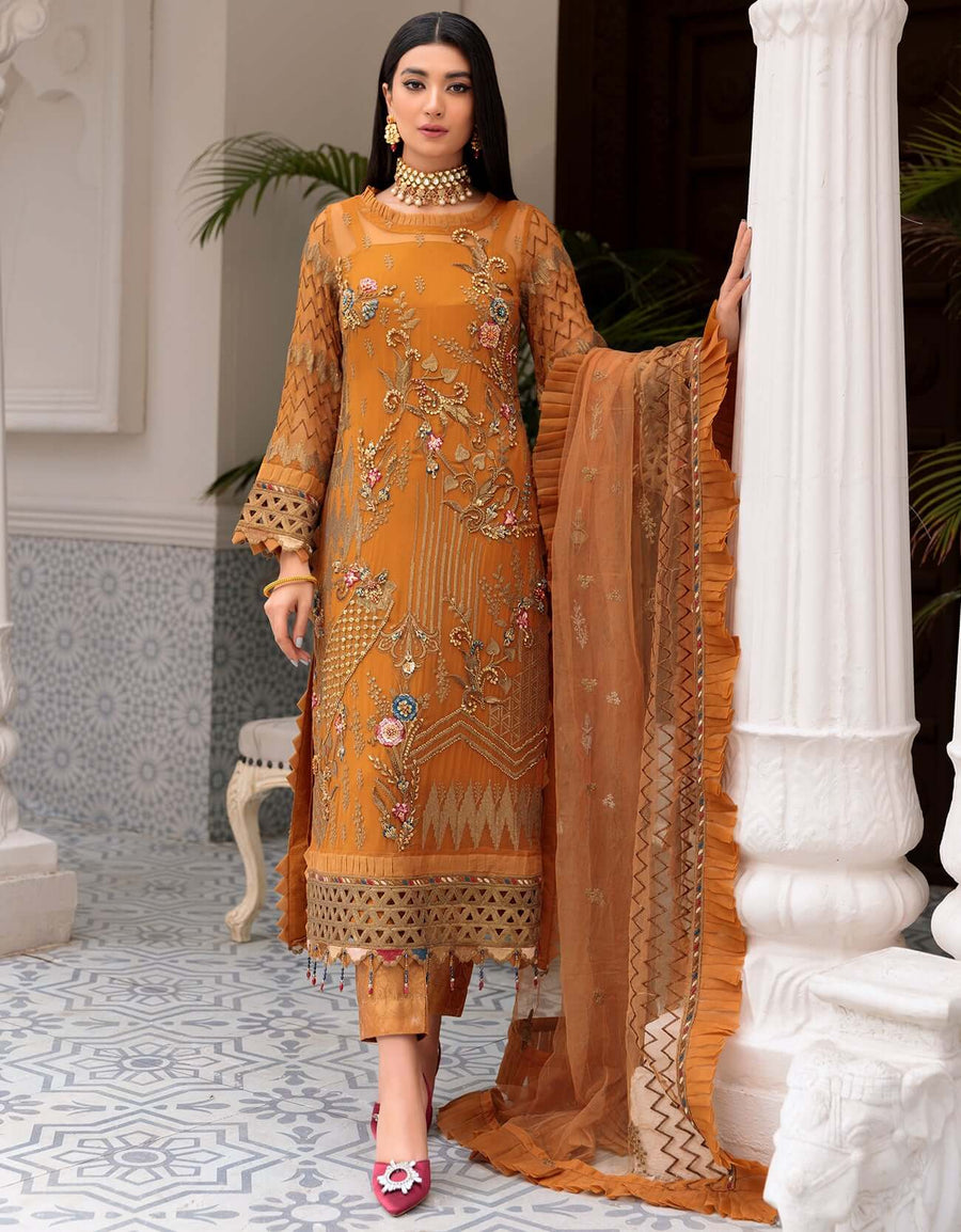 Robe by Emaan Adeel Embroidered Chiffon 3Pc Suit BL-308 - FaisalFabrics.pk