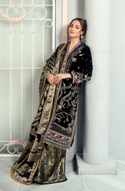 Asimah Khan Makhmal Festive Unstitched Velvet 3Pc Suit - BLACK MAGIC