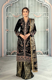 Asimah Khan Makhmal Festive Unstitched Velvet 3Pc Suit - BLACK MAGIC