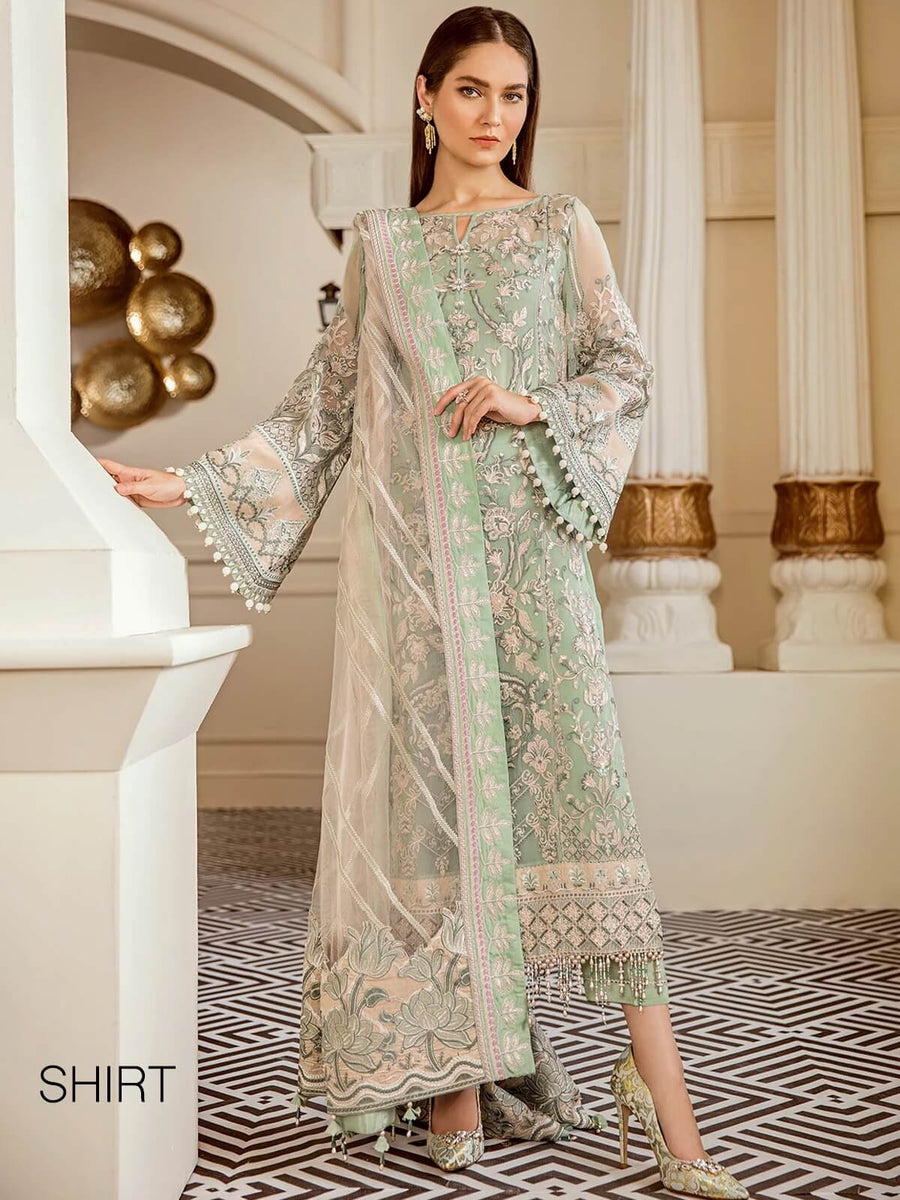 Baroque Chantelle Embroidered Chiffon 3 Piece Suit BQ19-05 Mint Tea - FaisalFabrics.pk