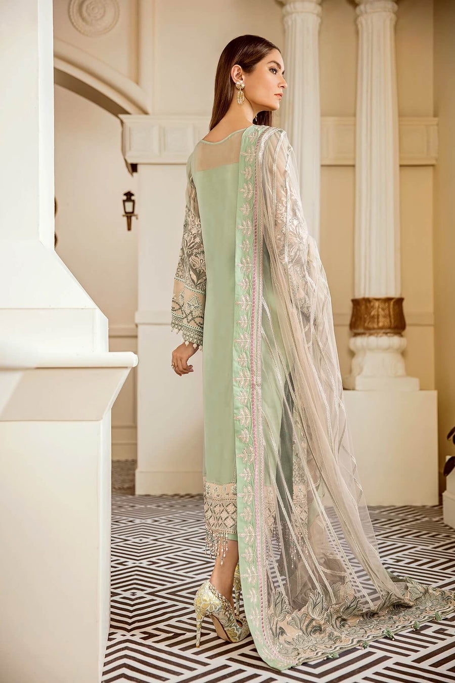 Baroque Chantelle Embroidered Chiffon 3 Piece Suit BQ19-05 Mint Tea - FaisalFabrics.pk