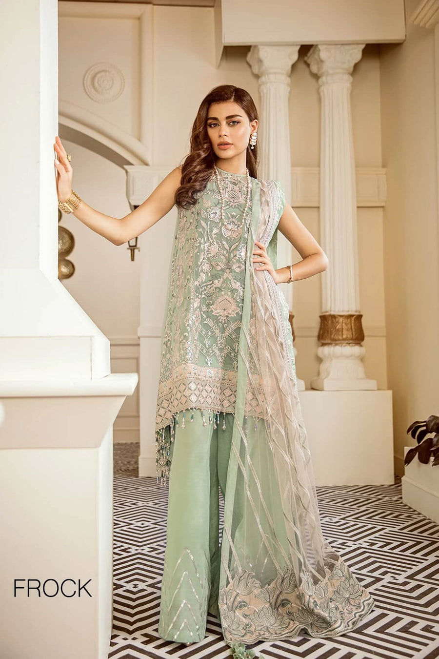 Baroque Chantelle Embroidered Chiffon 3 Piece Suit BQ19-05 Mint Tea - FaisalFabrics.pk