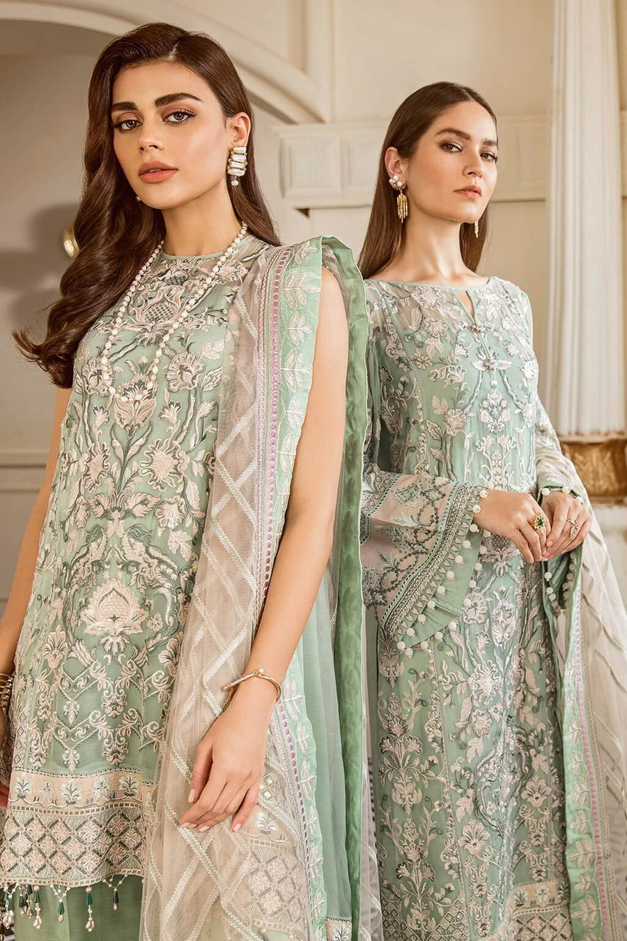 Baroque Chantelle Embroidered Chiffon 3 Piece Suit BQ19-05 Mint Tea - FaisalFabrics.pk