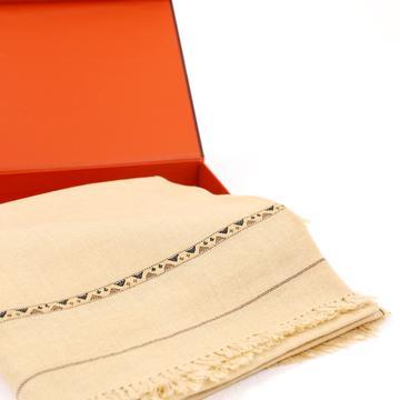 Dynasty Mens Pure Wool Super Fine Shawl Full Size - Beige - FaisalFabrics.pk
