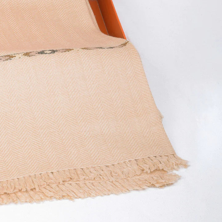 Dynasty Lux Herringbone Men's Blended Wool Shawl - Beige