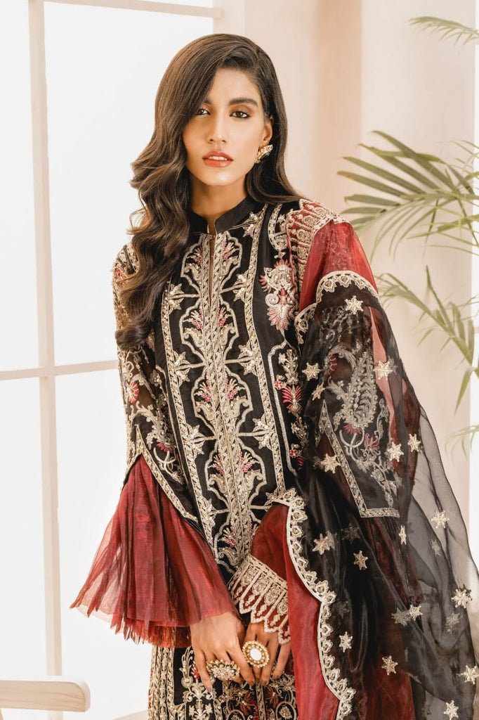 MASHQ Premium Embroidery Wedding Collection 3pc Suit Black Maze MX-05