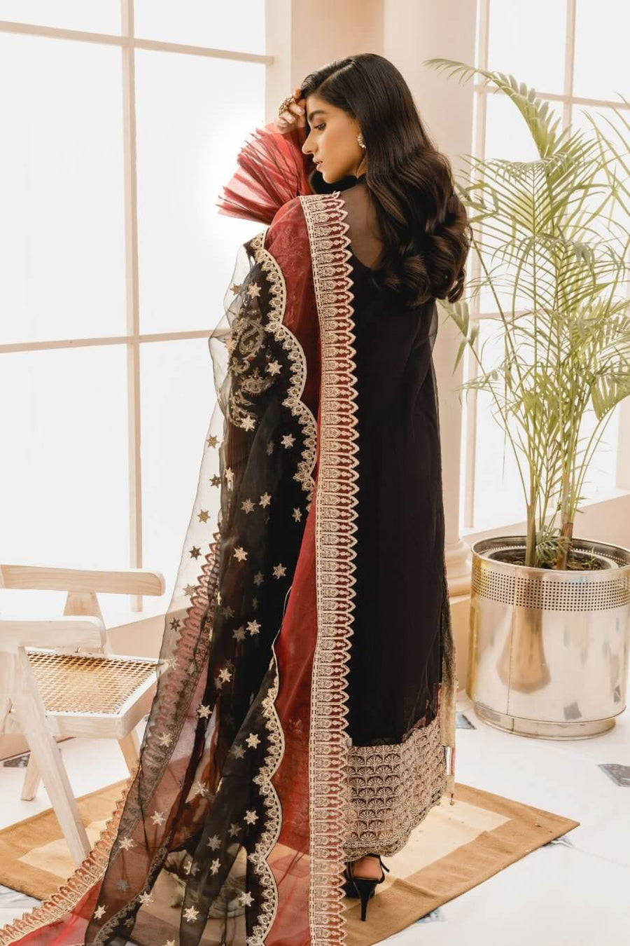 MASHQ Premium Embroidery Wedding Collection 3pc Suit Black Maze MX-05 - FaisalFabrics.pk