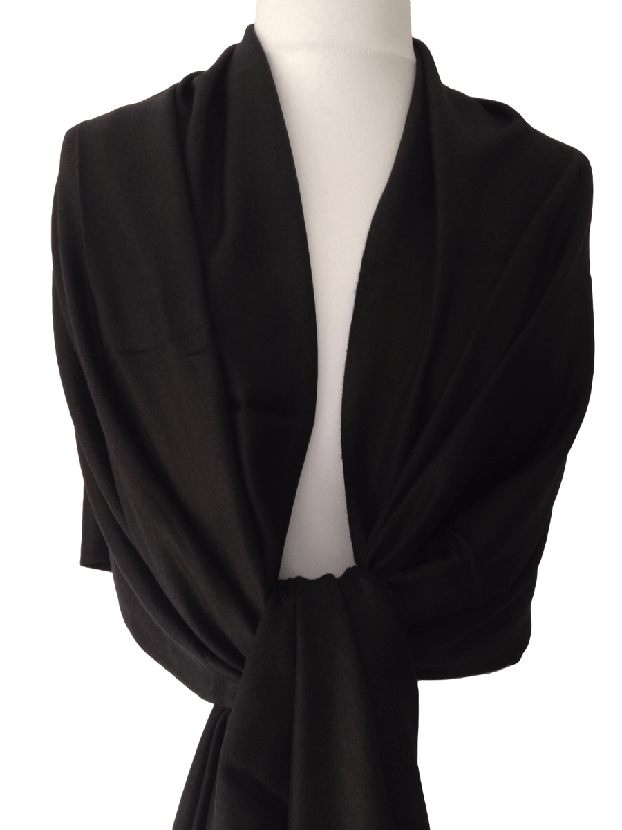 Womens Plain Black Shawl Ultra Soft and Warm Fine Wool, Full Size BWS-04 - FaisalFabrics.pk