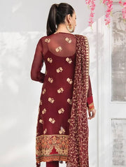 Blanche Fashion Umang Vol-01 Embroidered Chiffon 3pc Suit D-03 Rouge - FaisalFabrics.pk