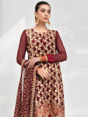Blanche Fashion Umang Vol-01 Embroidered Chiffon 3pc Suit D-03 Rouge - FaisalFabrics.pk