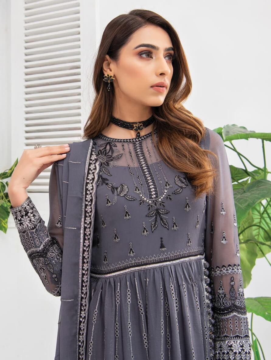 Blanche Fashion Umang Vol-01 Embroidered Chiffon 3pc Suit D-04 Nisa - FaisalFabrics.pk