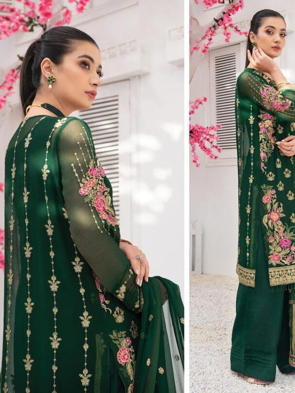 Blanche Fashion Umang Vol-01 Embroidered Chiffon 3pc Suit D-05 Nova - FaisalFabrics.pk