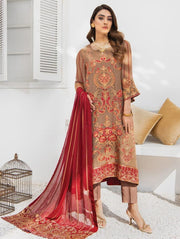 Blanche Fashion Umang Vol-01 Embroidered Chiffon 3pc Suit D-06 Lotus - FaisalFabrics.pk