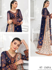 Blanche Fashion Umang Vol-01 Embroidered Chiffon 3pc Suit D-07 Zaina - FaisalFabrics.pk