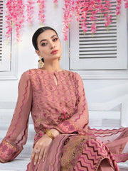 Blanche Fashion Umang Vol-01 Embroidered Chiffon 3pc Suit D-08 Rosa - FaisalFabrics.pk