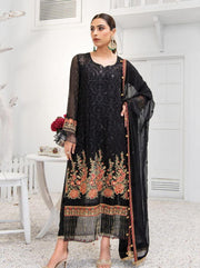 Blanche Fashion Umang Vol-01 Embroidered Chiffon 3pc Suit D-09 Onyx - FaisalFabrics.pk