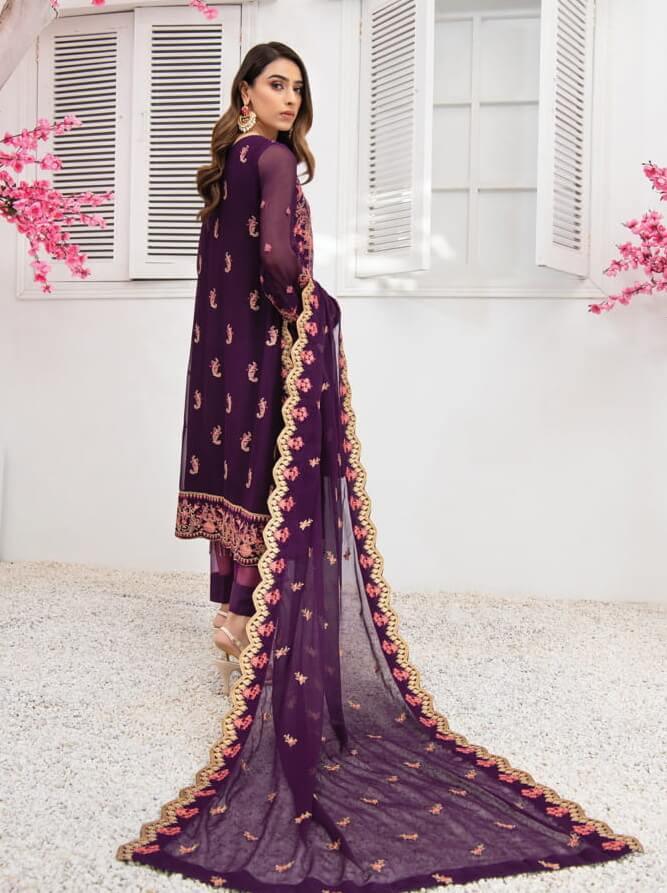 Blanche Fashion Umang Vol-01 Embroidered Chiffon 3pc Suit D-10 Menara - FaisalFabrics.pk