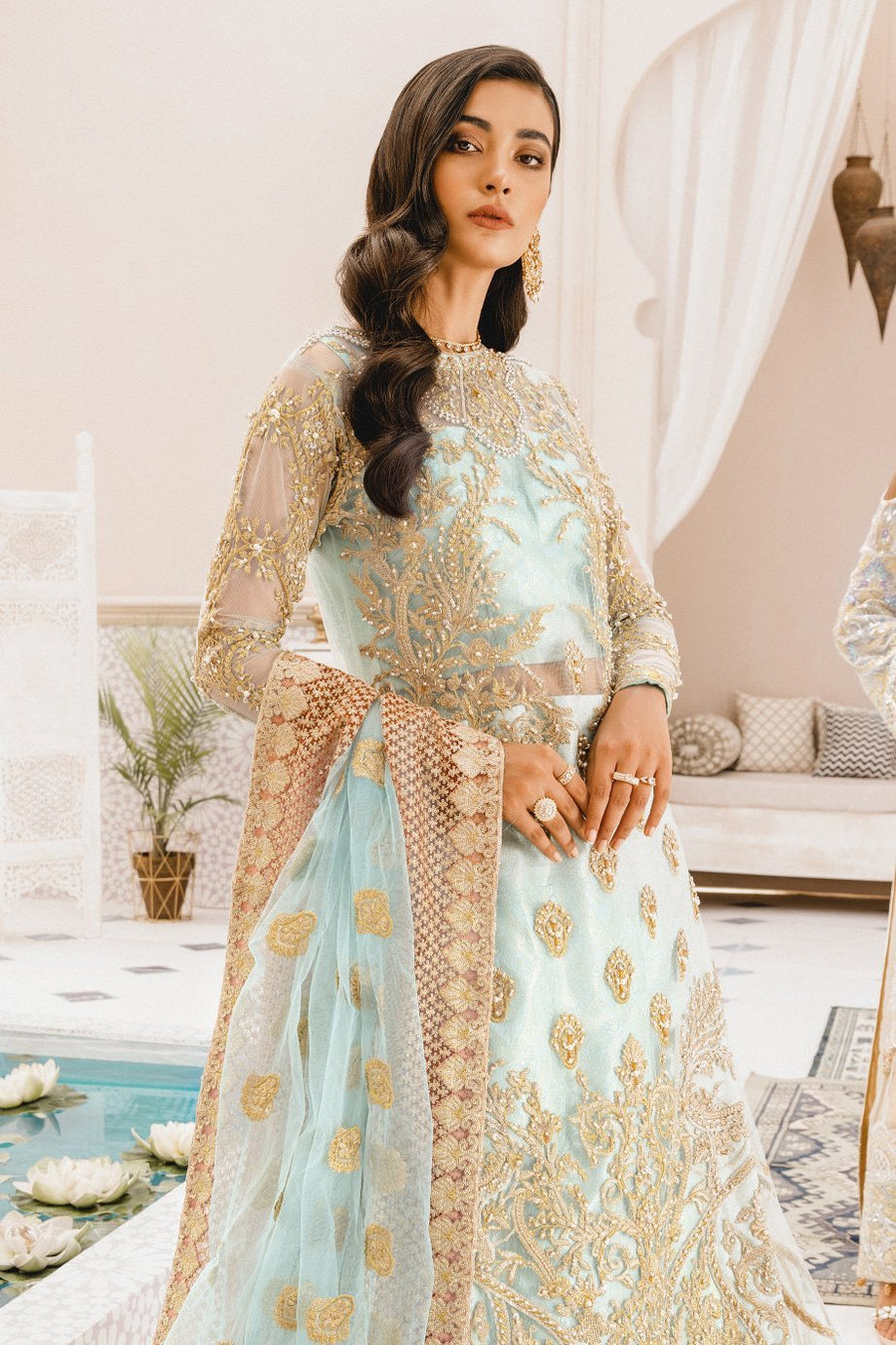 MASHQ Premium Embroidery Wedding Collection 3pc Suit Blue Age MX-02 - FaisalFabrics.pk