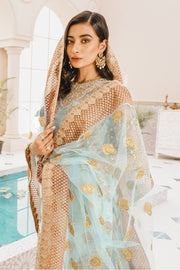 MASHQ Premium Embroidery Wedding Collection 3pc Suit Blue Age MX-02 - FaisalFabrics.pk
